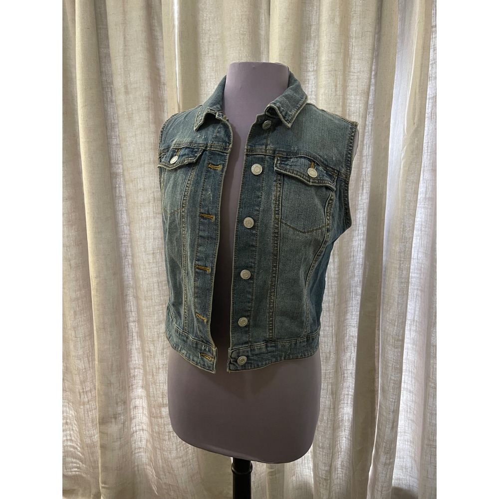 Mossimo Supply Co. Denim Vest Women's Large‎ Jean Blue Sleeveless